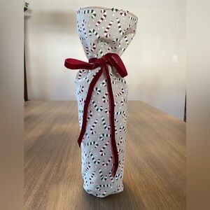 Festive Candy Cane Handmade Wine Bottle Gift Bag, Cream/Red/Green.